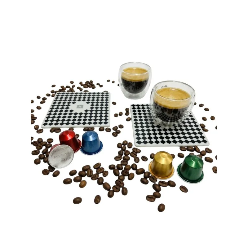 Paris Çift Cidarlı Cam Espresso Bardak 2x80ml ve 2 Adet Porselen Bardak Altlığı Seti