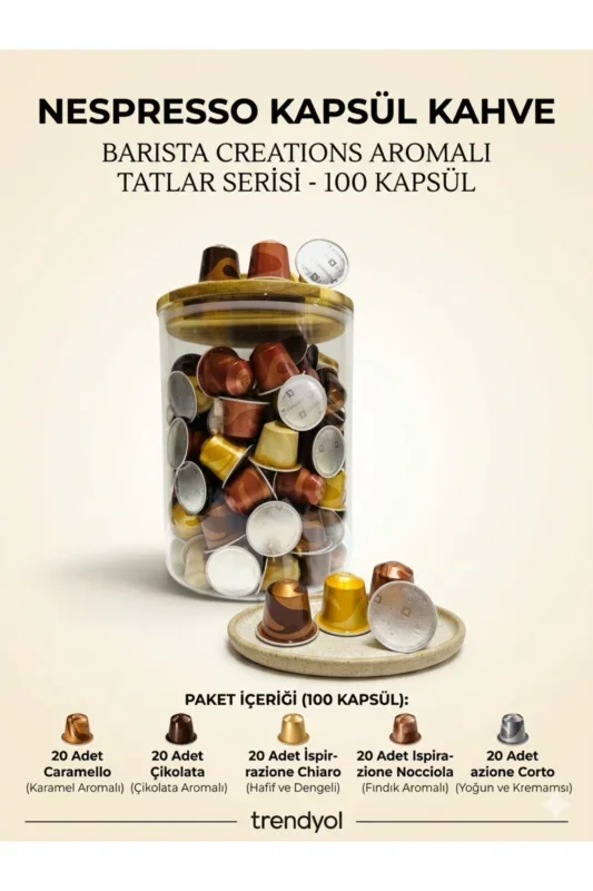 Nespresso Kapsül Kahve Barista Creations Seri 100 lü + Cam Saklama Kutusu Hediyeli