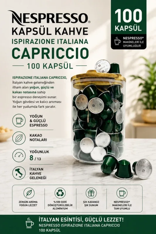 Nespresso Kapsül Kahve Capriccio 100 Kapsül + Cam Saklama Kutusu Hediyeli