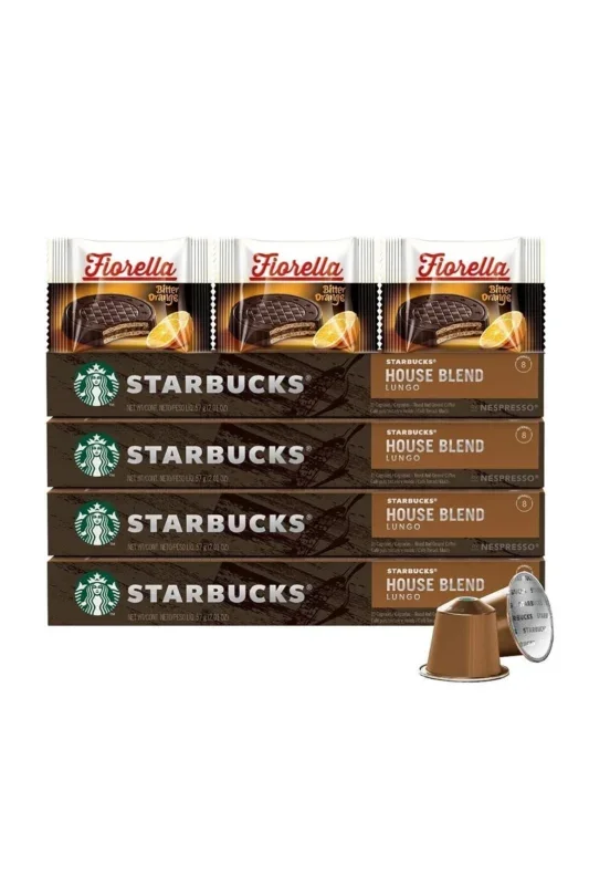 Nespresso Uyumlu Starbucks 4 Adet 10’lu House Blend Lungo Kapsül Kahve Seti + Çikolata 3x20gr